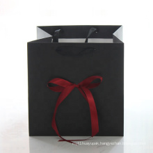 wholesale custom logo luxury White black paper bag with Ribbon handle For Gift Bouquet Shopping Package